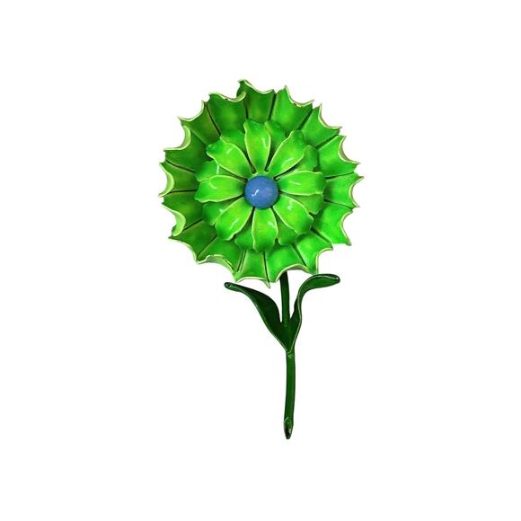 Vintage Green Enamel Flower Brooch | 60s Statement Pin - Picture 3 of 3